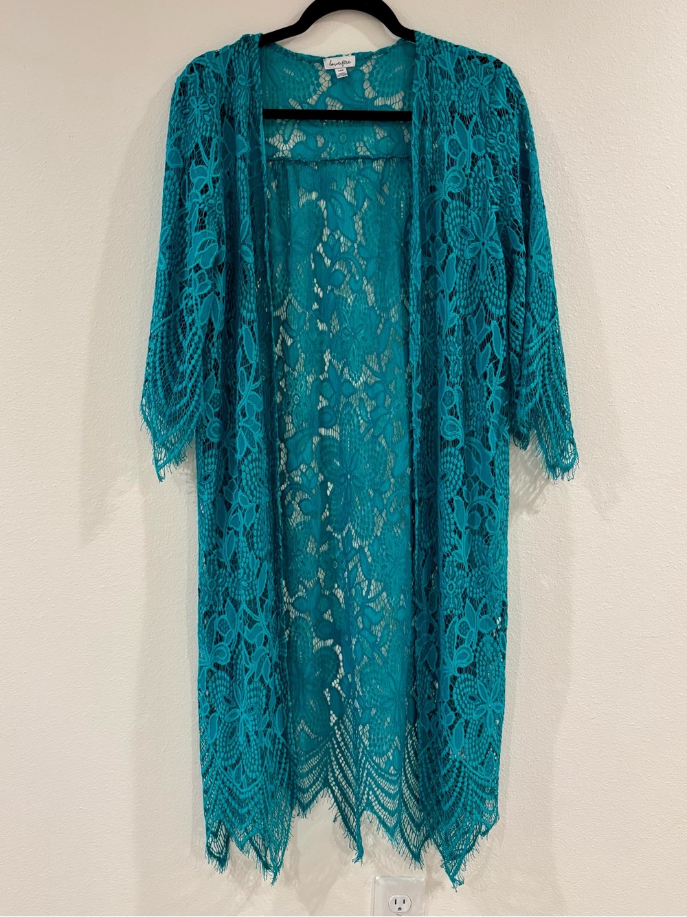 love, Fire Teal Lace Duster Kimono